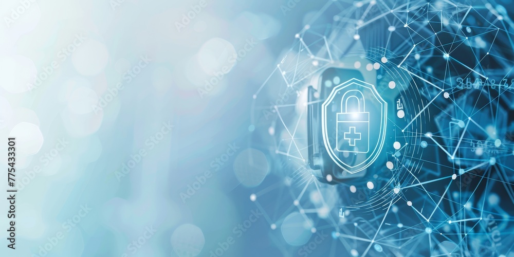 A blue background with a blue lock on it. The lock is surrounded by a ...