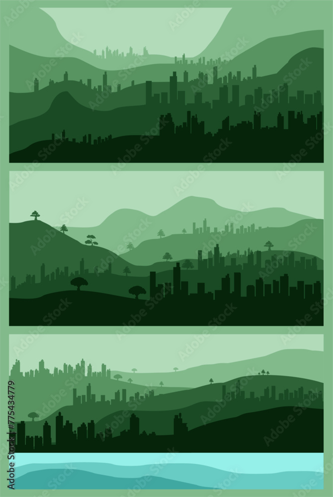 beautiful landscape, misty fog on mountain slopes. abstract gradient background, vector illustration.