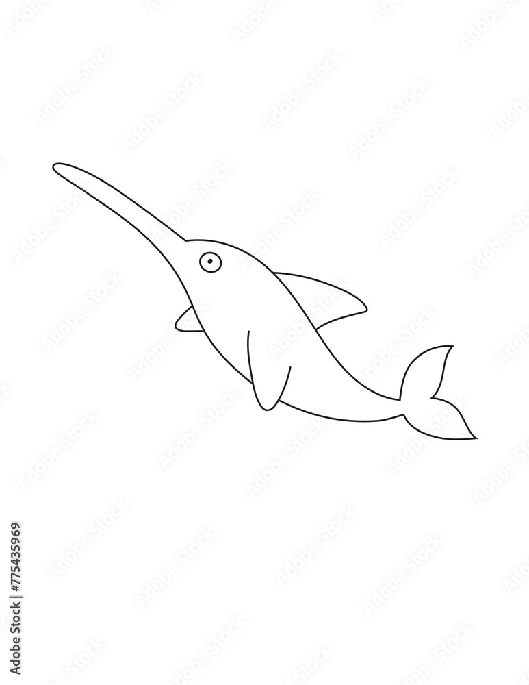Fototapeta premium Swordfish Coloring Page for Print. Underwater animals and Ocean Life Creatures.