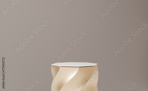 Gold empty podium or pedestal for product presentation. 3d rendering