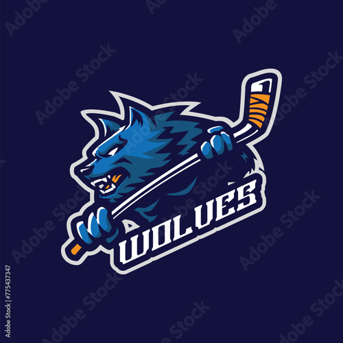 Wolves mascot logo design vector with modern illustration concept style for badge, emblem and t shirt printing. Wolf hockey illustration for sport and esport team.