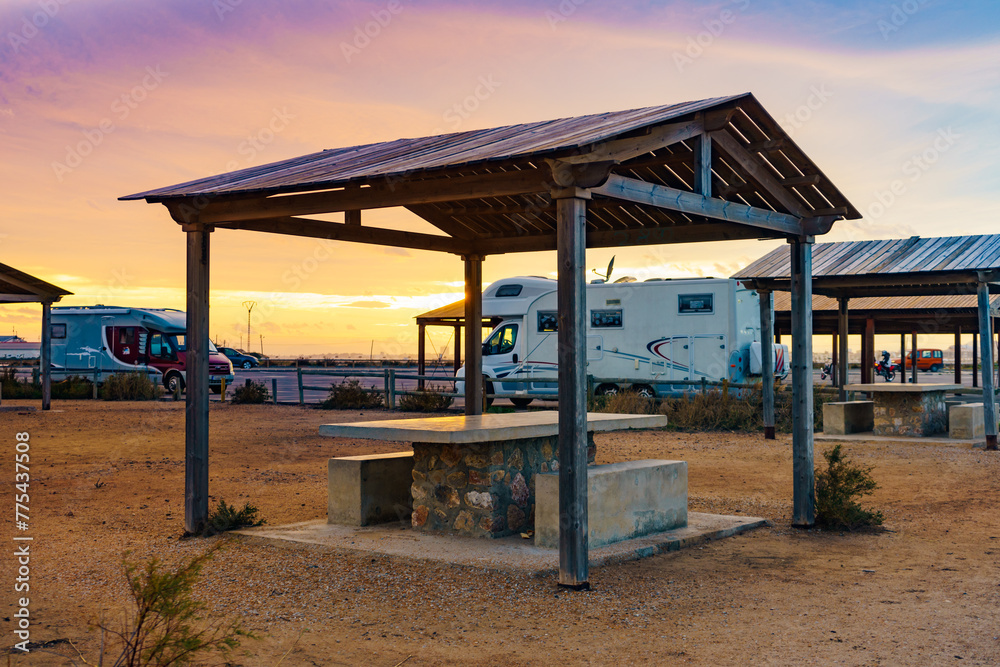 Camper rv camping on rest area in Spain Camper rv camping on rest area in Spain