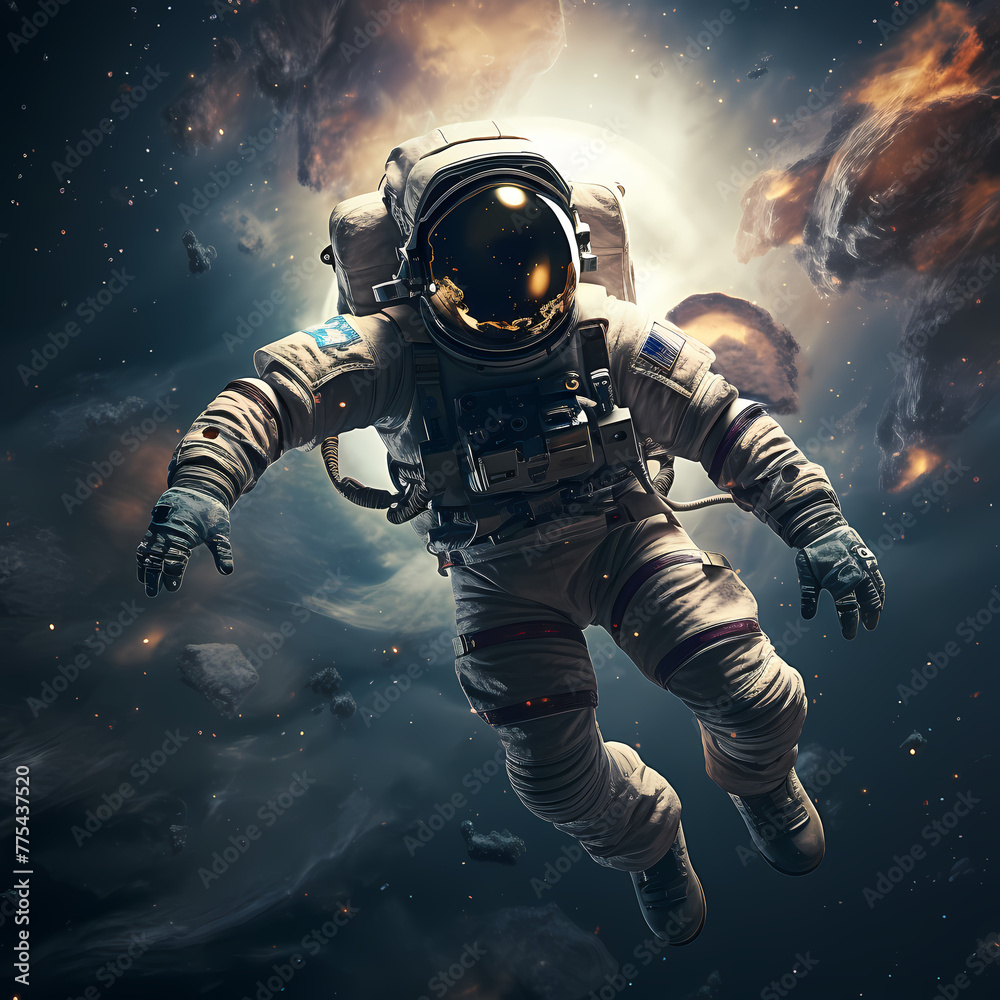 Astronaut floating in outer space. 