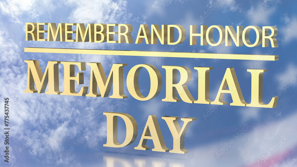 The gold text on Usa flag for memorial day concept 3d rendering.
