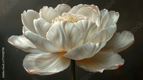  A white flower on black background with light reflection centered