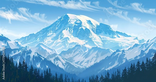 background spring Mount Rainier vector illustration, 3d  photo