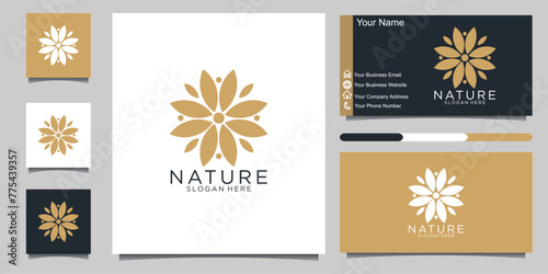 beauty Flower logo, business card, beauty lotus flower line logo feminine