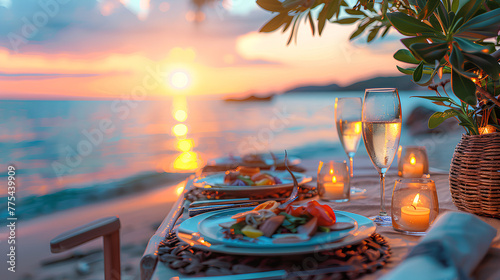 dinner served on the beach by the sea