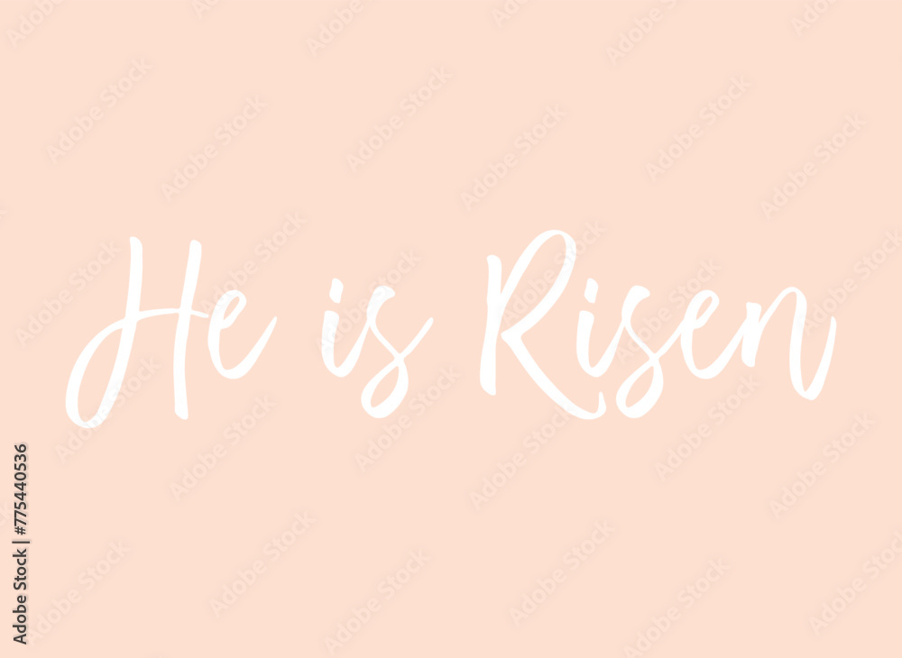 He is Risen text on peach background, Easter banner, vector illustration