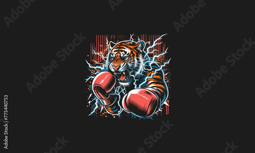 tiger angry roar wearing glove boxing vector artwork design