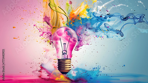 Una lampada che esplode nei colori, ispirazione creatività innovazione immaginazione photo