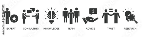 Expertise banner web icon vector illustration concept representing of high-level knowledge and experience with an icon of expert, consulting, knowledge, team, advice, trust, and research