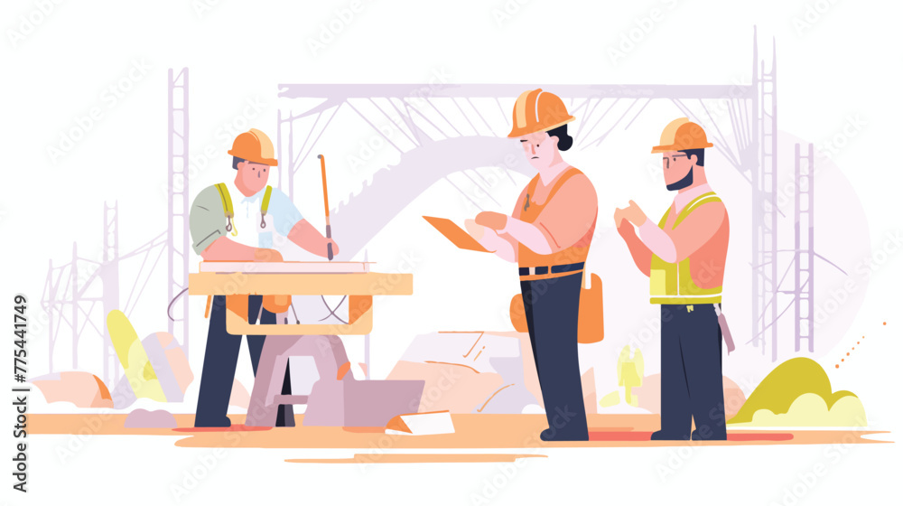 Construction worker set with men at work illustrati