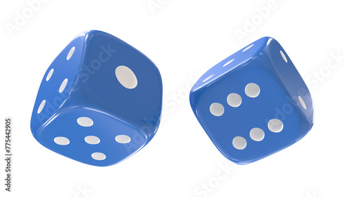 Two blue dice, isolated on black