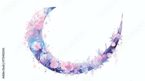 Cosmic crescent. Watercolor galaxy crescent on the