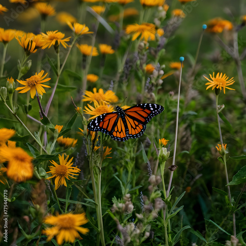 Monarch Butterfly in a Field of Wildflowers