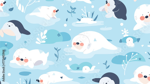 Cute animal arctic cartoon seamless pattern backgro