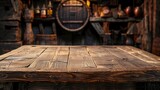wooden bar in a tavern with a state of bottles in the background in high resolution and quality
