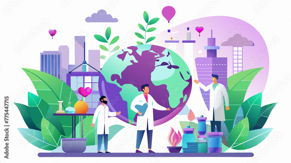 Global Healthcare: A Vector Illustration of a Doctor Conducting a Checkup on Earth Global Healthcare: A Vector Illustration of a Doctor Conducting a Checkup on Earth