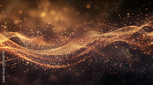 abstract shine glow backgound. gold bronze glitter wave on brown. Generative Ai photo