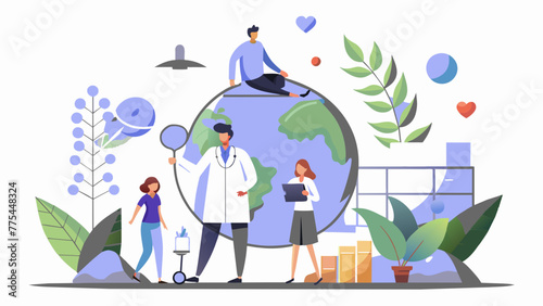 Global Healthcare  A Vector Illustration of a Doctor Conducting a Checkup on Earth