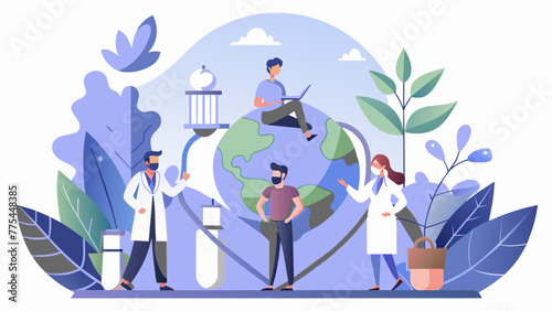 Global Healthcare: A Vector Illustration of a Doctor Conducting a Checkup on Earth