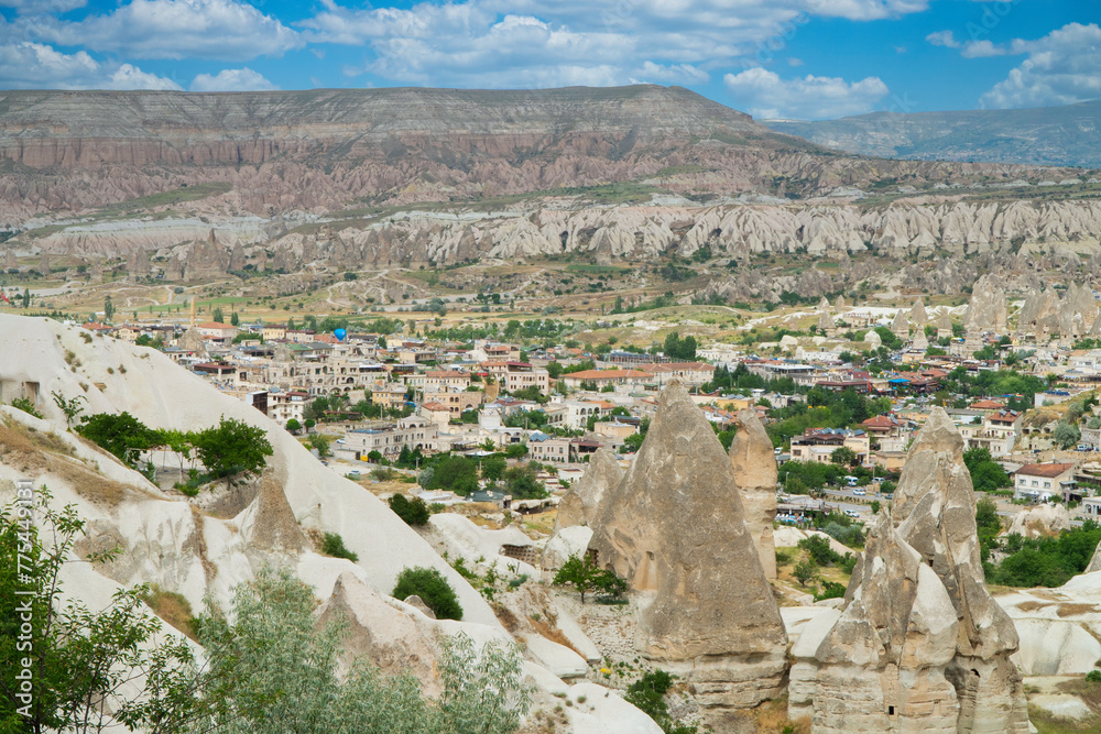 Cappadocia landscape of large stones and trees.
