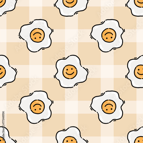 Fried eggs seamless pattern. Healthy nutritious breakfast. 