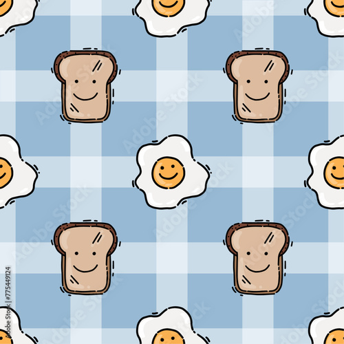 Fried eggs and bread seamless pattern. Healthy nutritious breakfast