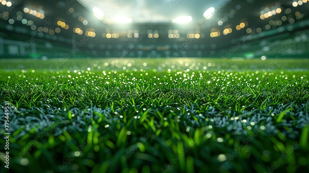 football stadium with lights - grass close up in sports arena - background - generative ai