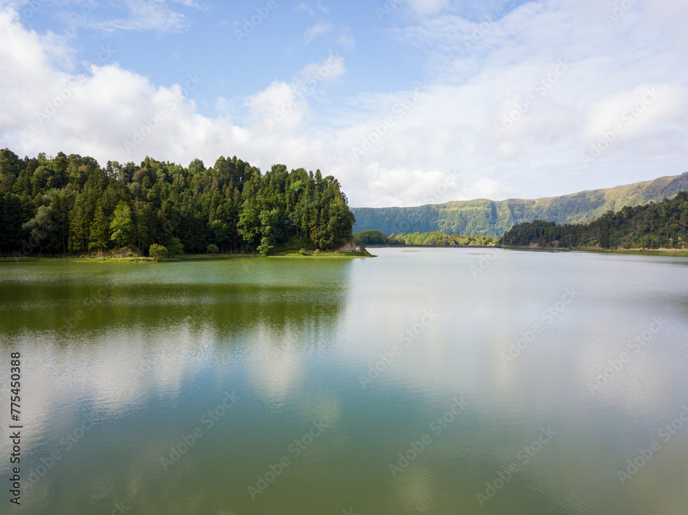 Twin Lakes Lagoon in Sete Cidades. Island of São Miguel, Azores Portugal Twin Lakes Lagoon in Sete Cidades. Island of São Miguel, Azores Portugal
