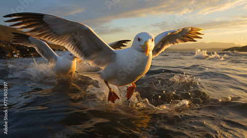seagull flying over the sea © qaiser