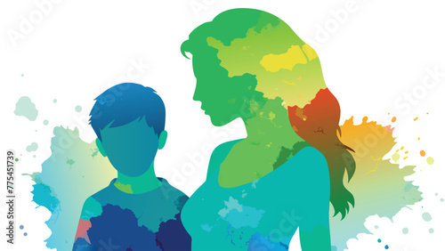 a colorful illustration of a woman and a child watercolor background Happy Mothers Day