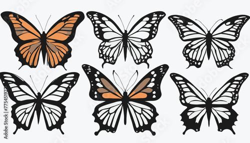 Collection of Monarch Butterfly Silhouettes: Vector Illustration on a White Background © Hogr