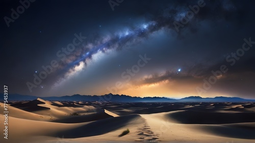 The vast expanse of a desert under a clear night sky