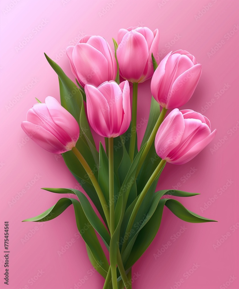Pink Tulips Isolated on Pink Background