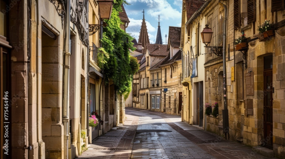 Fototapeta premium Historic City Street Lined With Old Buildings