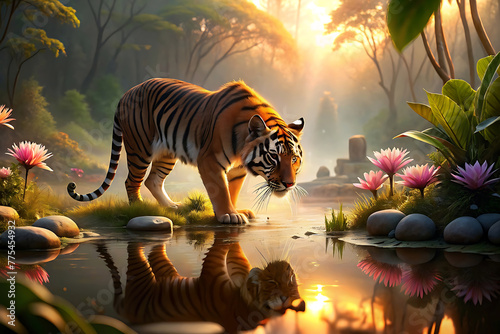 tiger in the water generative Ai