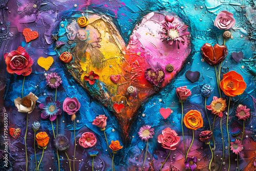 Floral Heart Painting Colorful Love Expression Flowers Love Wallpaper Background  © AI Visual Vault
