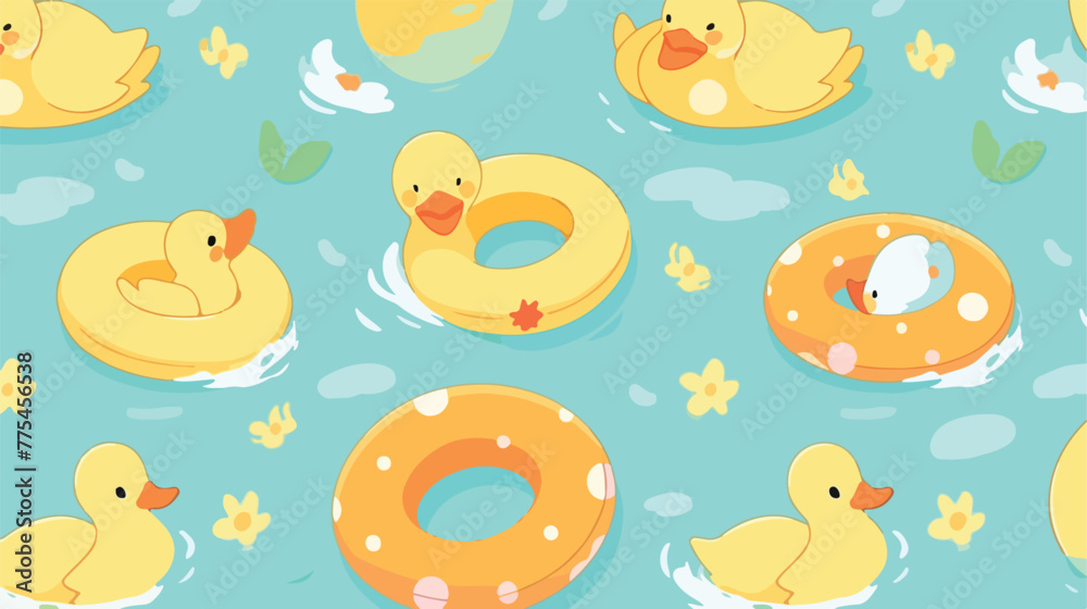 Duck float ring seamless pattern 2d flat cartoon va