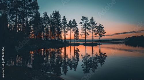 Silhouette of trees by lake against sky during sunset,Loppi,Finland photo