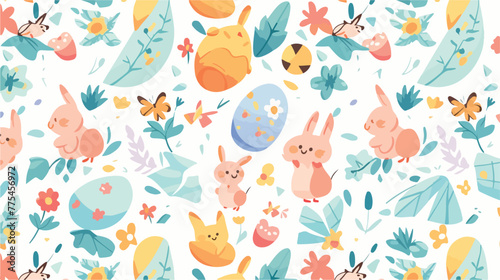 Easter seamless pattern with flowers butterflies ra