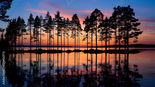 Silhouette of trees by lake against sky during sunset,Loppi,Finland photo