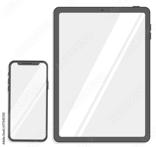 PHONE and tablet phone in flat style turned on screen mockup cartoon,