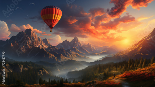 hot air balloon over region country © qaiser