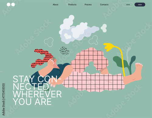 Life Unframed: Cloud dreamer -modern flat vector concept illustration of a girl watching clouds. Metaphor of unpredictability, imagination, whimsy, cycle of existence, play, growth and discovery
