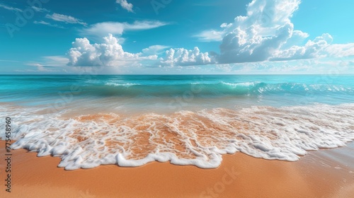 Experience the breathtaking tropical beach panorama with azure waters and palm-fringed shores. Ai Generated © Crazy Juke