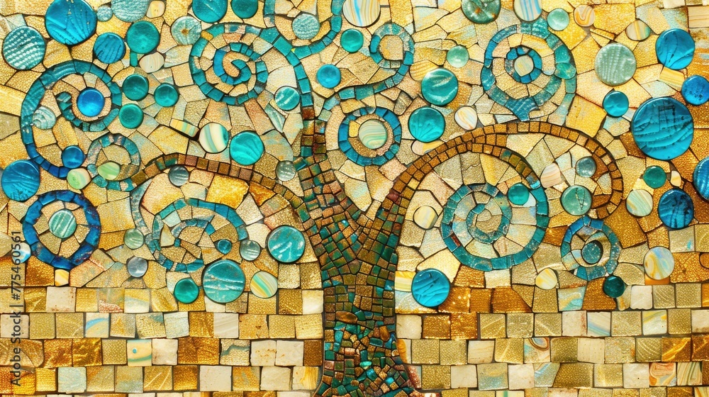 Discover the enchanting beauty of a colorful mosaic Tree of Life artwork. Ai Generated.