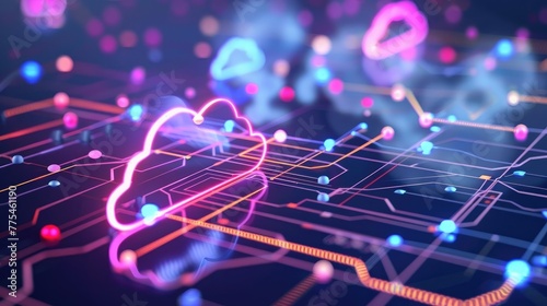 Futuristic cloud computing transfers big data over the internet, Ai Generated