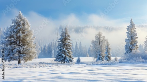 Enchanting winter landscape with trees cloaked in snow, a serene forest adorned in nature's white attire. Ai Generated © Crazy Juke